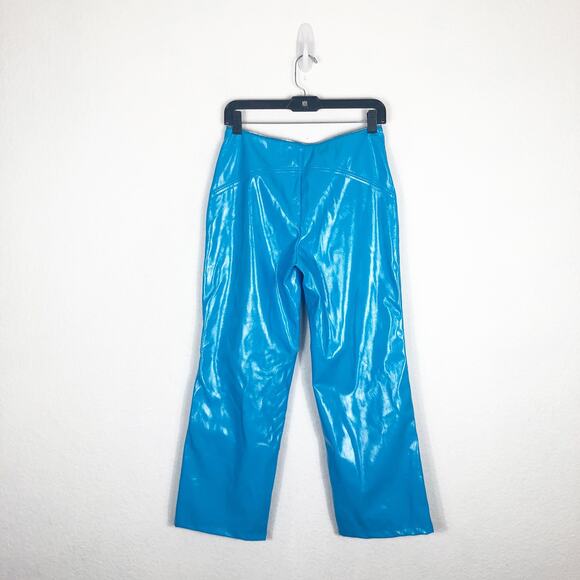 I.AM.GIA Isla Patent Leather Zip-Front Pant Size XS Blue Straight Leg Zipper - Picture 12 of 13